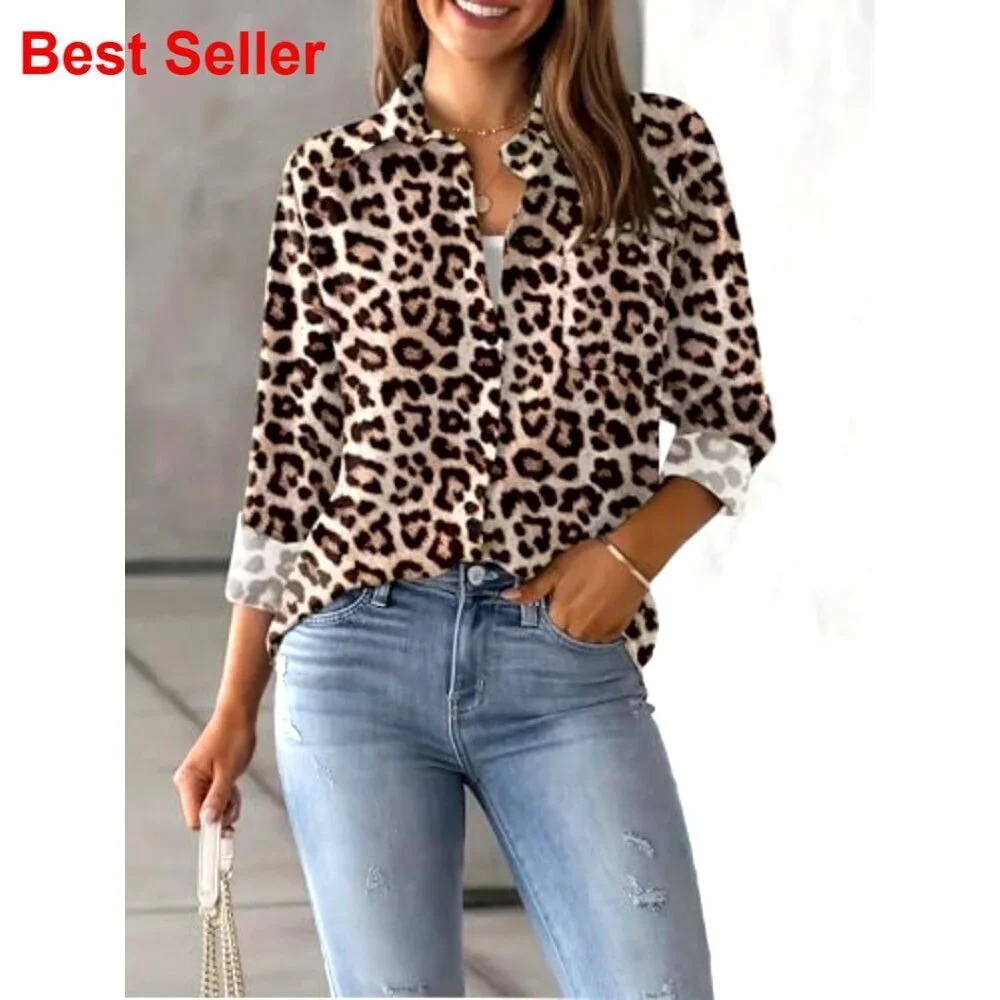 Floral Printed Button Down Shirt Long Sleeve Blouse with Pocket Business Casual